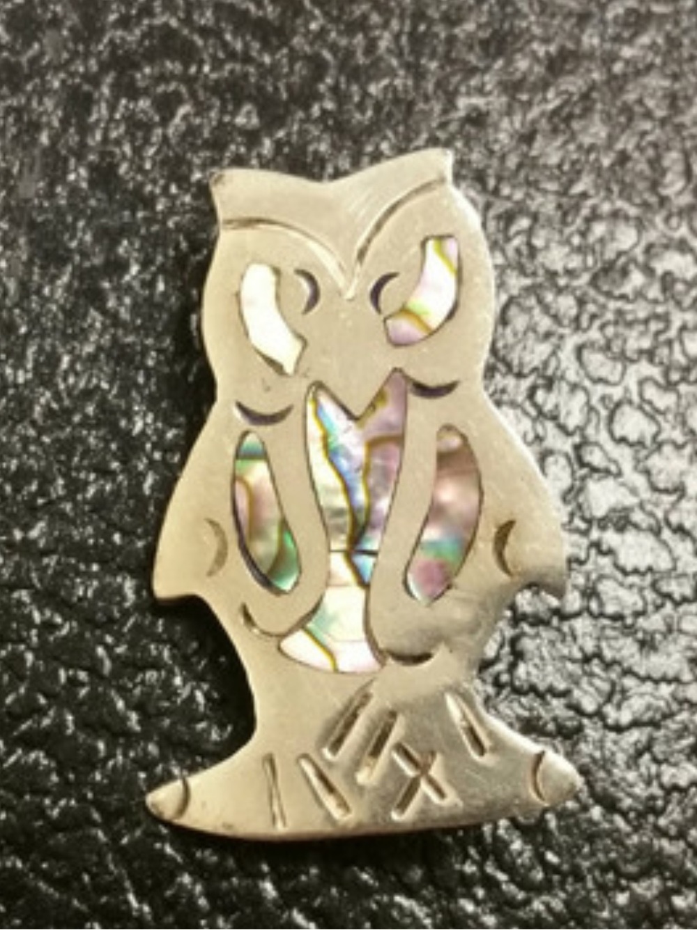 Vintage Mexican Taxco Sterling Silver & Abalone Owl Brooch - w/ Eagle Stamp